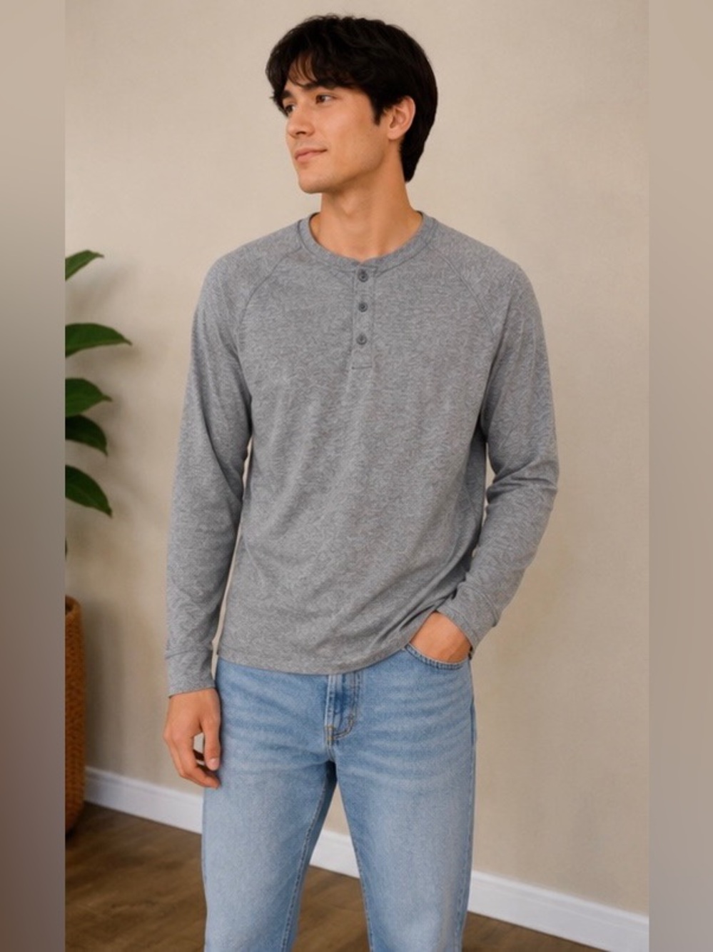 Banana Republic Light Blue Henley Long-Sleeve Shirt